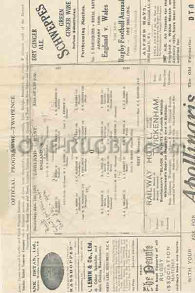 1921 England v The Rest (RFU)  Rugby Programme